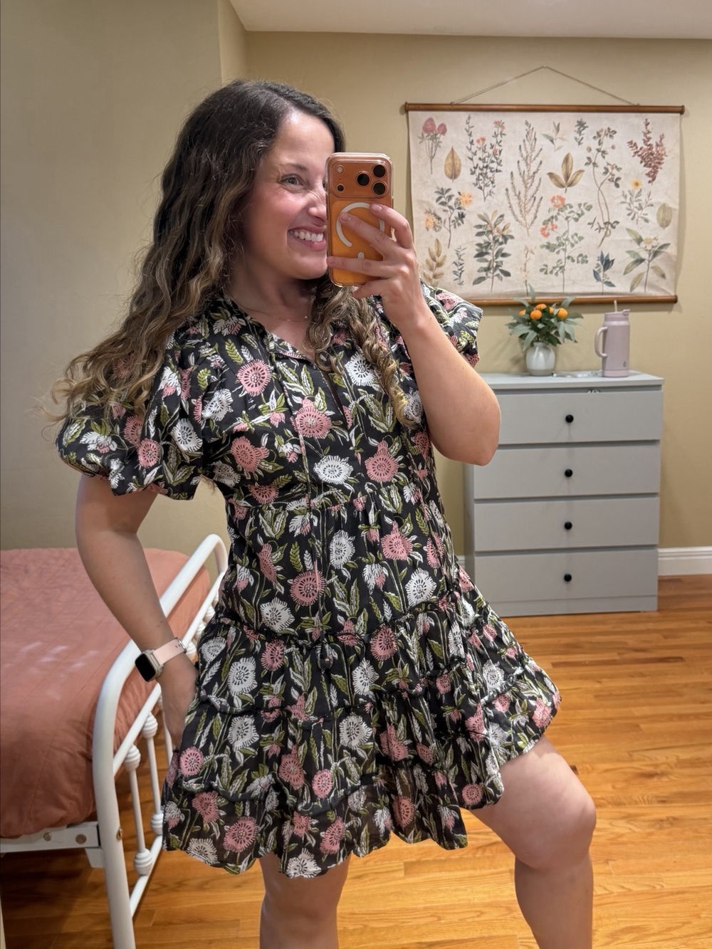 SAYLOR Carmella cotton floral mini dress black floral Small